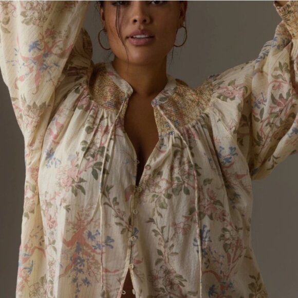 Brand New By Anthropologie Long Sleeve Smocked Lurex Top - Picture 8 of 13